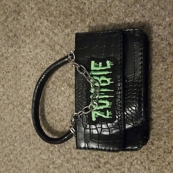 Y2K Punk Zombie Black Crocodile Print Patient Leather Sholder Bag! New! - Picture 8 of 13